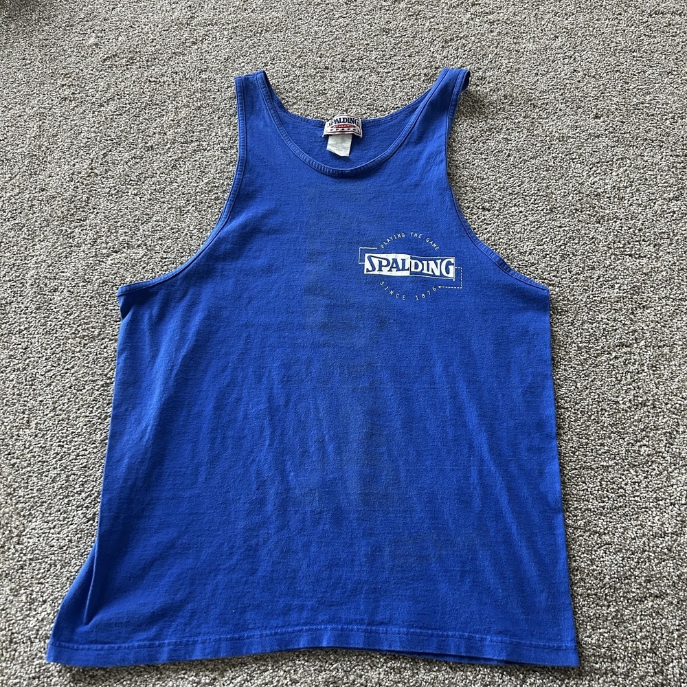 Vintage Spalding Tank Top Shirt Mens XL Blue Scoop Neck Basketball Gym Top